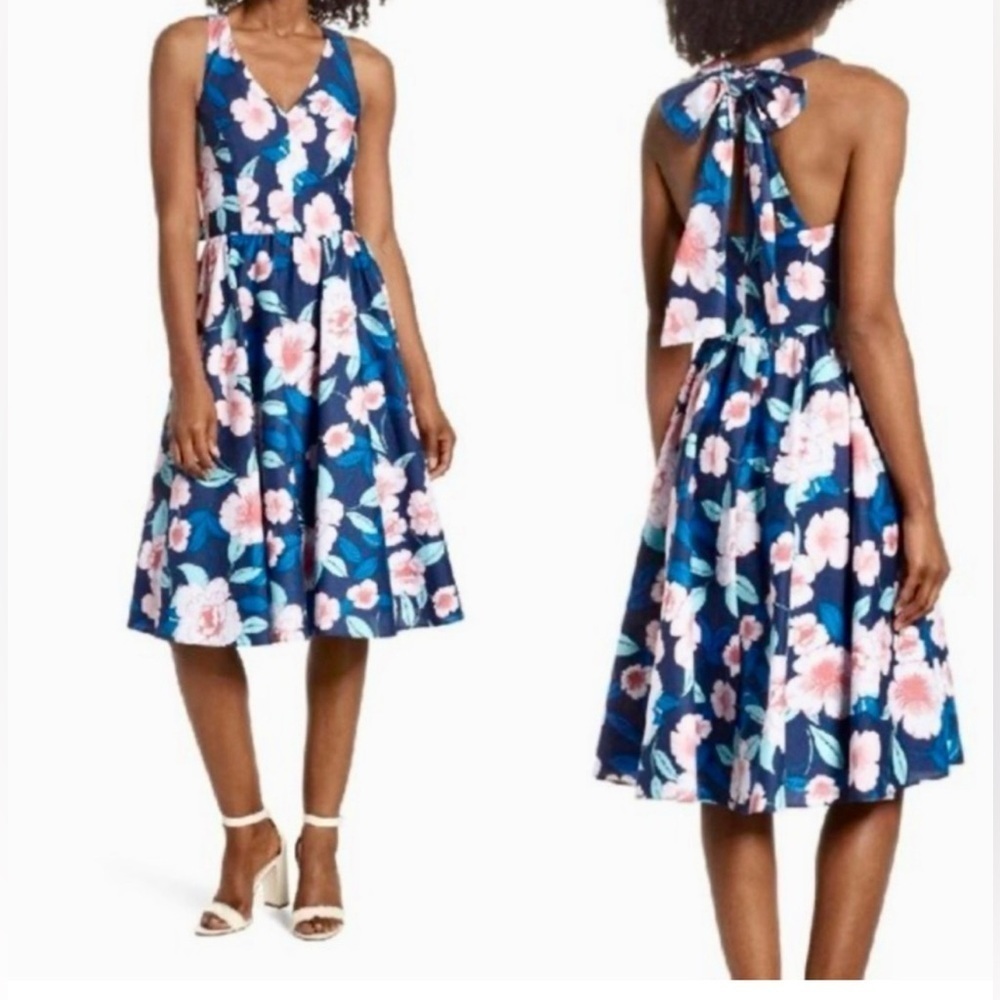 Eliza J Floral Fit & Flare Halter Dress In
Blue/White/Pink Size 6